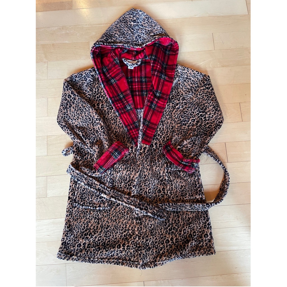 Max Studio L Leopard Hooded Robe